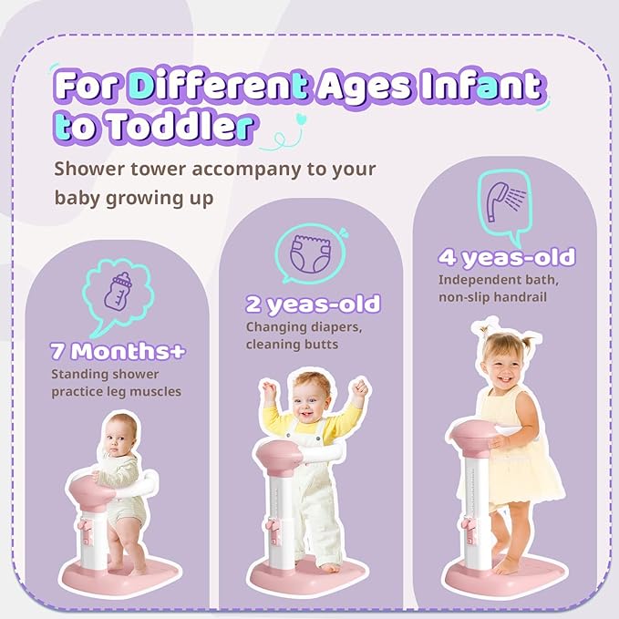 COOSEYA® Baby Shower Stand, Toddler Bath Stand Support with Thicker Colum, Anti-Pinch, Anti-Slip Base, Adjustable Shower Holder for Toddler Standing Up Themselves, Ideal Gift for Infants 8-36 Months