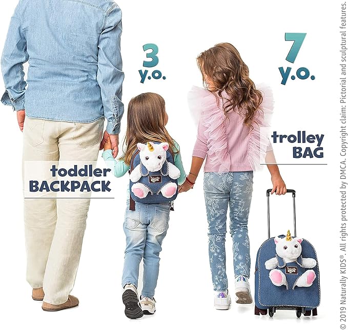 Toddler Luggage for Girls w Unicorn Toys, Kids Rolling Backpack for Girls, Toddler Suitcase, Gifts for 3 4 5 6 Year Old