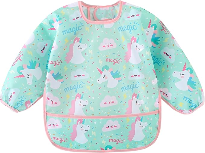 Long Sleeved Bibs, Pack of 5,Lightweight Waterproof Shirt Bibs for Baby Toddler 6-30 Months