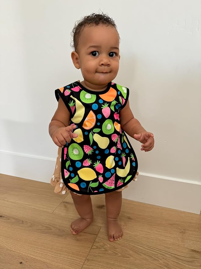 BapronBaby Neon Fruit Monster Bapron - No Neck Tie Safer Bib for Baby & Toddler - Soft Waterproof Stain Resistant - Machine Washable - Sz Baby/Toddler 6m-3T
