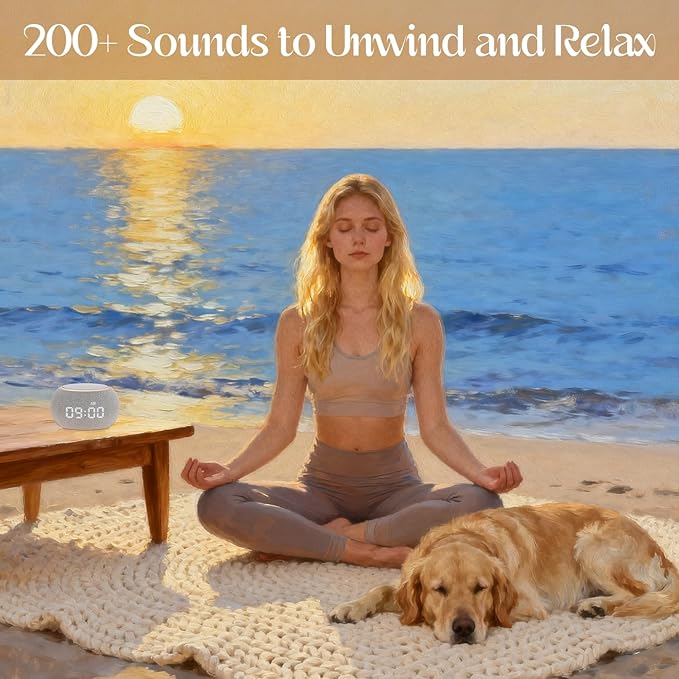 White Noise Sound Machine for Sleep, Dual-Stage Alarm&Snooze, Smart App Control, Custom Buttons, 500+ Non Looping Soothing Sounds, Dimmable Clock, Timer, Night Light, Lullaby, for Baby Adults Kids