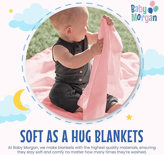 Thermal Waffle Knit Baby Blanket - Soft Breathable Mini Blanket for Newborns and Infants - Toddler Blankey for Strollers, Travel, Naptime, Nursery and More - 18" x 20" (Pink, Satin Trim)