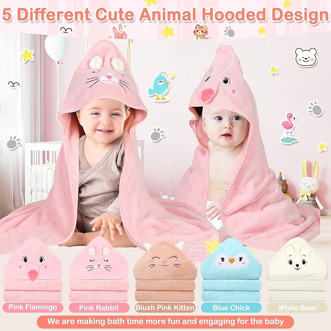 15 Pack Hooded Baby Towels, 5 Packs Soft Baby Bath Towels with Hood for Babies, 10 Packs Baby Washcloths for Newborns, Toddlers, and Kids- Absorbent, Baby Stuff Shower as Best Gifts for Boys and Girls