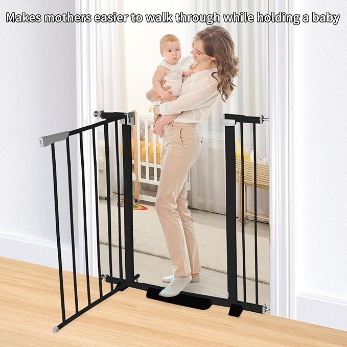 41 Inch Tall Baby Gate Auto Close Dog Gate Adjustable 29.92"-57.48" Wide Pressure Mounted Walk Through Swing Pet Gate for Doorways (Black, 29.92"-57.48" Wide)