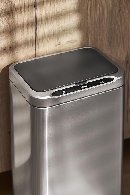 ELPHECO Stainless Steel Office Trash Can 6.6 Gallon Motion Sensor Garbage Bin Rectangular Automatic Touch Free Waste Bin for Hotel and Living Room