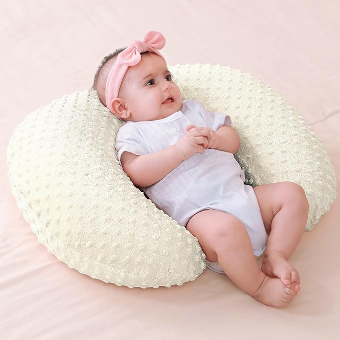 Nursing Pillow and Positioner, Breastfeeding, Bottle Feeding, Baby Sitting Support with Removable Ultra Soft Cover, Tummy Time Support for Baby Boys and Girls (Tender Yellow)