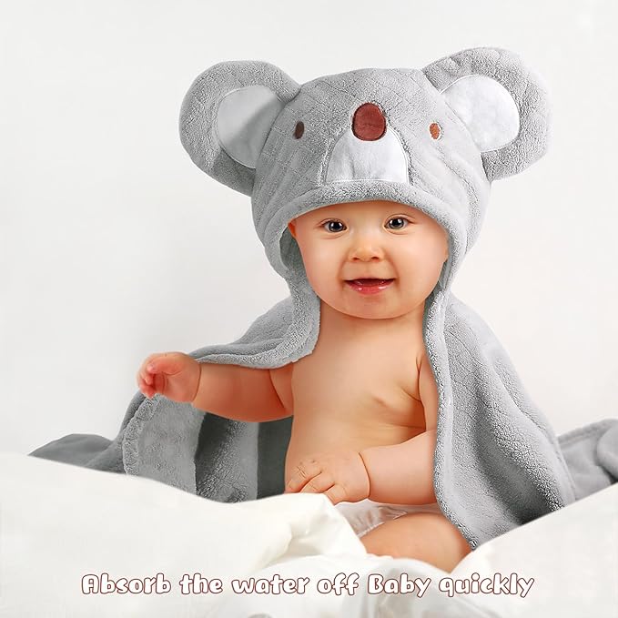 Toddler Towels for Boy & Girls 0-5 Years, 2-Pack Kids Towels with Hood Soft Absorbent, 50"x32" Large Thick Bath Towel for Kids and Plush toallas de baño para Bebe,White Rabbit & Grey Koala