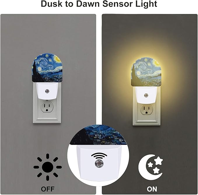 Starry Night Night Light Plug into Wall, Impressionist Oil Painting Dusk to Dawn Night Light Plug in,0.5w Energy Saving Sleep Friendly NightLight for Kids Boys Girls Home Decor