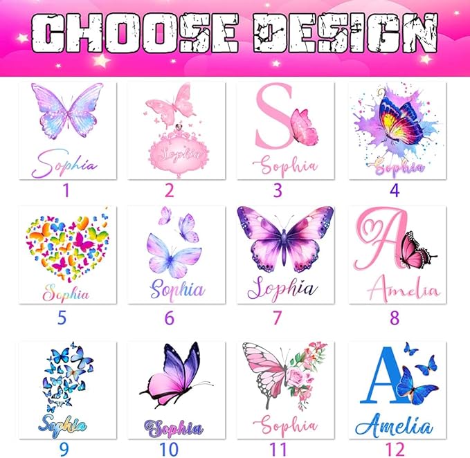 M YESCUSTOM Personalized Baby Blanket with Name, Shiny Butterfly Customized Blanket for Girls, Toddler, Newborn, Baby Shower, Christmas, Birthday