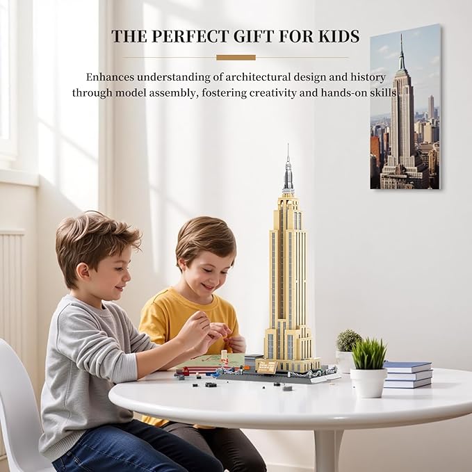 Empire State Architecture Building Blocks Sets New York City Skyline Architecture Model Kits New York Landmark Skycraper Toys Gift for Adults Kids Teens 1559 PCS