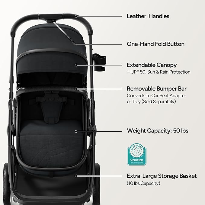 Mompush Wiz 2 in 1 Baby Stroller with Bassinet Mode, Convertible Infant Stroller for Newborn and Toddler with Reversible Seat and Large UPF 50+ Canopy