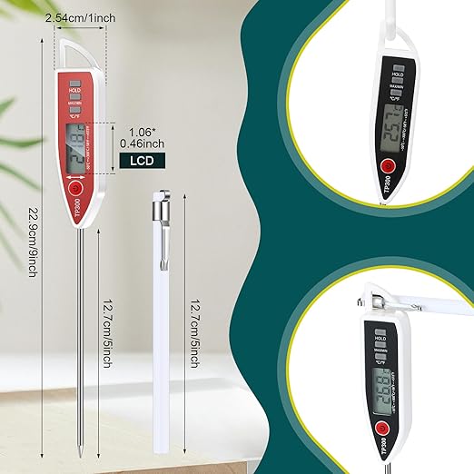 10 Set Waterproof Food Thermometer for Water, Liquid, Candle and Cooking Digital Meat Thermometer with Long Probe Instant Read for Kitchen BBQ Grill Candy (White)