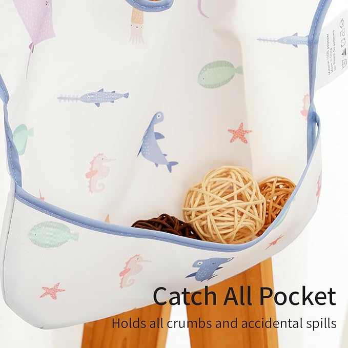 3-Pack Waterproof Baby Bibs for Eating - Lightweight Feeding Bibs, Mess Proof, Baby Essential Must Have for Eating