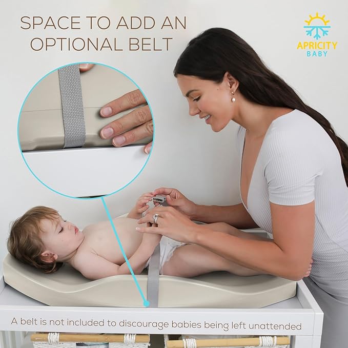 Apricity Baby Diaper Changing Pad – Waterproof Wipe-Clean Foam Changing Mat with Raised Sides, Non-Slip Base & Portable Design, Extra-Large 31.5” × 19.7” for Newborn to Toddler (Beige)