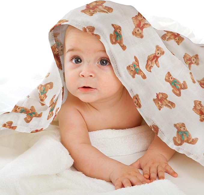GLLQUEN BABY Receiving Blanket Boy Cotton Muslin Swaddle Blankets Girl Newborn Squares Breathable & Soft Thin Baby Blankets Cloths Double Absorbent Infant Swaddling Wrap - 6 Pack (Christmas Bear)