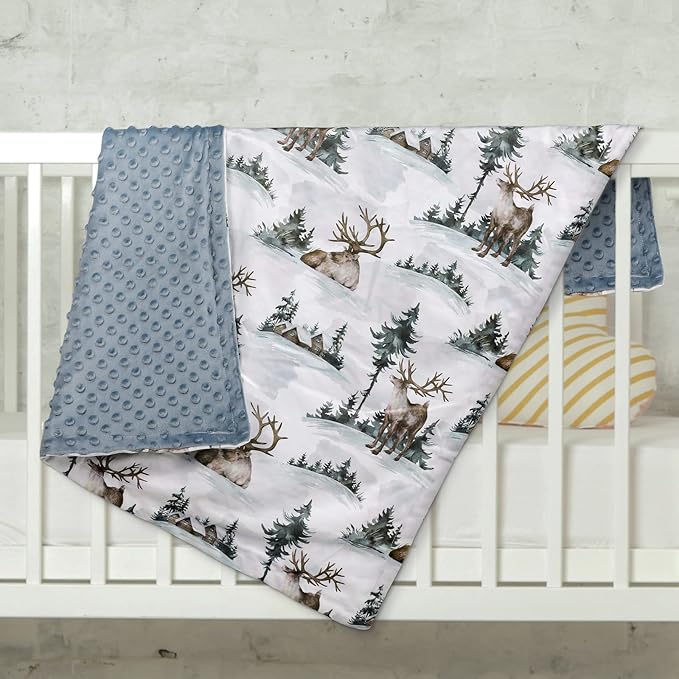Baby Blankets for Boys and Girls, Deer Super Soft Nursery Minky Blanket for Newborn Baby, Double Layer with Dotted Backing, Essentials Receiving Bed Throw Blanket Crib Shower Gifts, 30 x 40 Inch