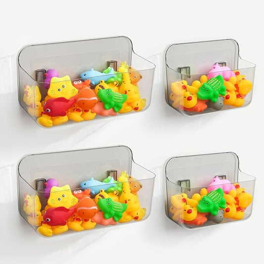 Bath Toy Storage Holder for Bathtub 4pcs, Large Capacity Clear Bath Toy Holder,Staple Free Sticky Bath Toy Organizer,Suitable for Bathroom Toy Organisation and Storage
