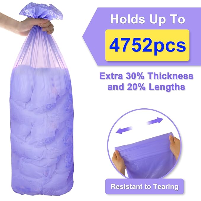 Refills Compatible with Dekor Classic Diaper Pail Refills | 8 Count for 4752 Diapers(Extra 20% Lengths) Diaper Pail Bags with Extra 30% Thickness Powerful Odor Eliminate Lavender Scent for Baby/Adult