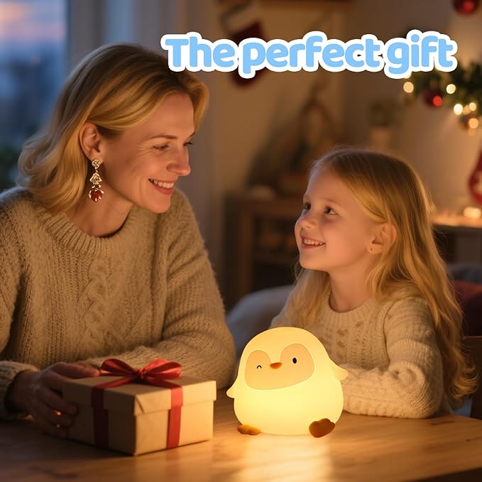 Squishy Penguin Silicone Night Light for Kids - USB Rechargeable LED Lamp with Soft Touch, Long Lasting Battery & Touch Control - Cute Penguin Light for Kids Room, Decor & Gifts