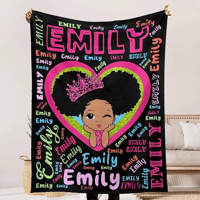 Personalized Baby Blanket with Name, Cute Girls Blanket for Toddlers Kids, Fleece Bed Throw Blanket Swaddle for Newborn, Customized Baby Gifts for Birthday Baby Shower Nursery Blankets for Daughter
