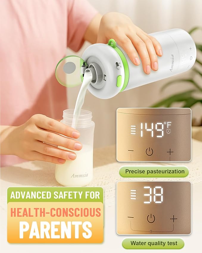 Portable Bottle Warmer for Travel – Fastest Heating & Charging & Long Battery Life, Fits Global 100-240V, Sterilization & Water Quality Test Mode, 17Oz Baby Milk Warmer for Breastmilk, Formula, Water