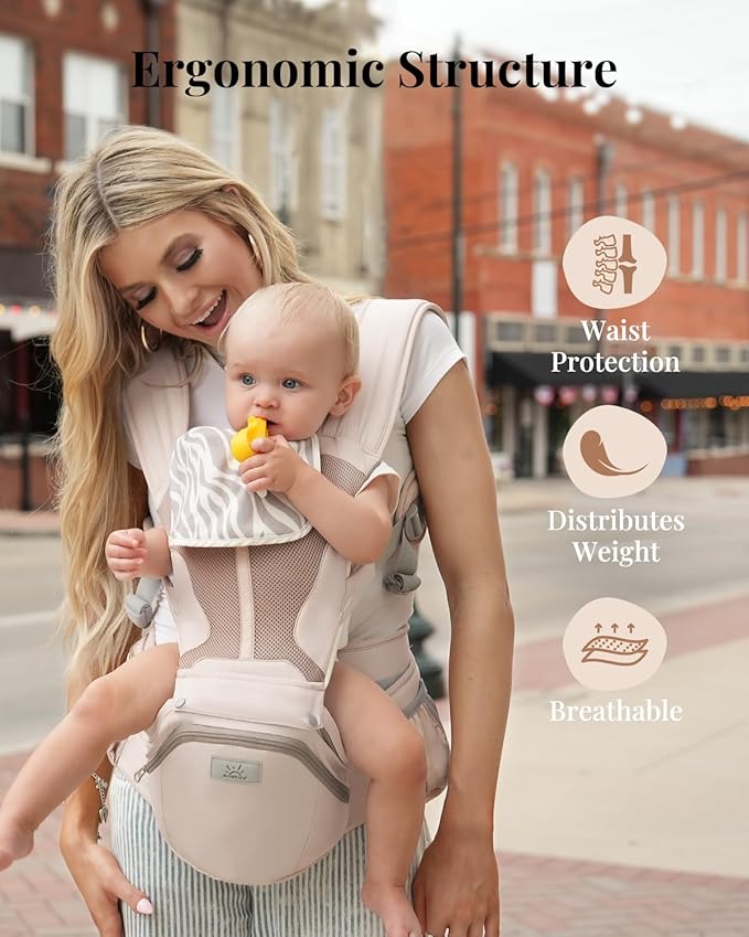 MOMTORY StowNGO Pro Baby Carrier, Safety-Certified 6-in-1 Ultra Storage Baby Carrier Newborn to Toddler, Front & Back Baby Holder Carrier with Hip Seat, Soft Pink