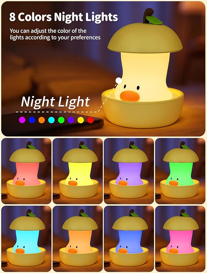 Pear Duck Night Light, Rechargeable Bedside Touch Lamp, Portable Dimmable Sleep Nightlight, Cute Table Night Lamps, Gifts for Kids, Teens, Adults, Bedroom Office Home Decor (Yellow)