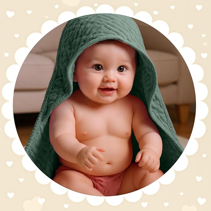 Peryiter 4 Pcs Muslin Hooded Baby Towels, 32"x 32" Cotton Newborn Bath Towel Muslin Infant Baby Blankets Absorbent Unisex Christmas Registry Gift Essentials for Girls Boys (Green,Gray,Brown,Blue)