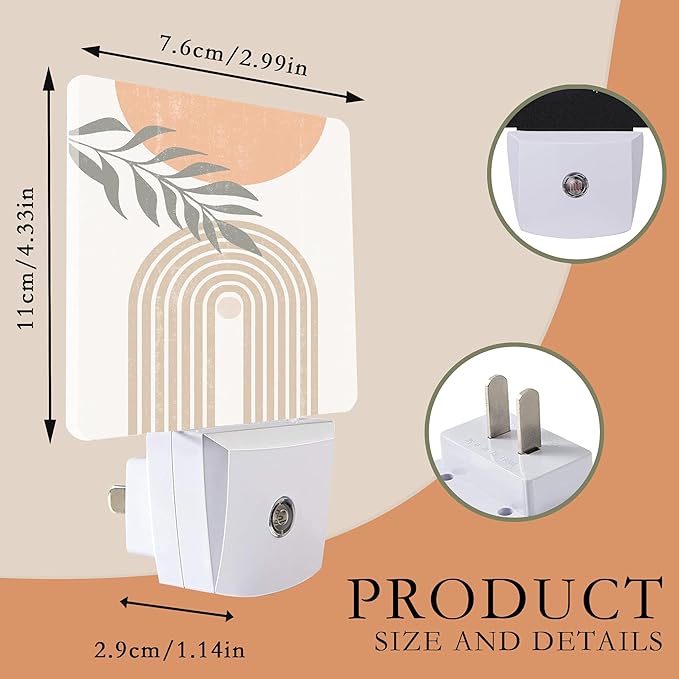 Night Light Plug into Wall,Boho Sun and Leaves Night Light with Dusk to Dawn Sensor Night Light for Kid Girls Boys Women Men Room Decor,Hallway,Kitchen,Bathroom,Nursery,Stairs