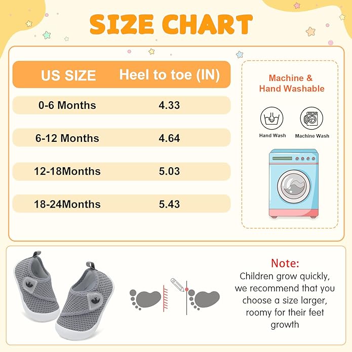 FEETCITY Baby First Walking Shoes Wide Baby Shoes Infant Sneakers Newborn Crib Shoe Barefoot Lightweight Slip On Shoe