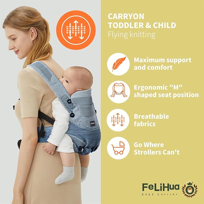 Ergonomic 4-in-1 Baby Carrier Newborn to Toddler - with Lumbar Support - for Children 8-33 Pounds - 360 Degree Baby Wearing - Inward & Outward Facing - Blue