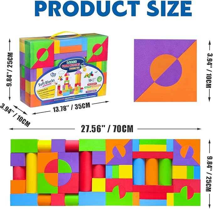 Large Foam Blocks for Toddlers 3-5 Years, Big Building Blocks Set, Soft Stacking Blocks, Education & Learning Montessori Toys for 3+ Years Old Boys&Girls (61PCS)
