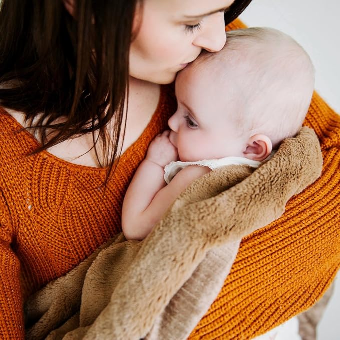 SARANONI Luxury Receiving Blankets for Babies | Ultra-Soft Lush and Boutique Quality Baby Blanket | Ivory Swirl Gingersnap - 40” x 30”