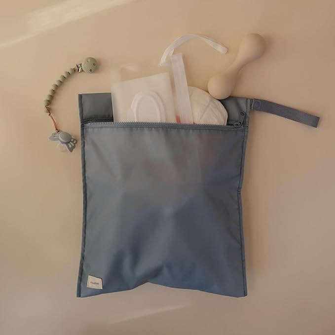 mushie Water Resistant Wet Bags | Large & Small Reusable Storage Bag for Baby Items and Travel | Zippered Pockets with Handle | Machine Washable, Set of 2 (Tradewinds)