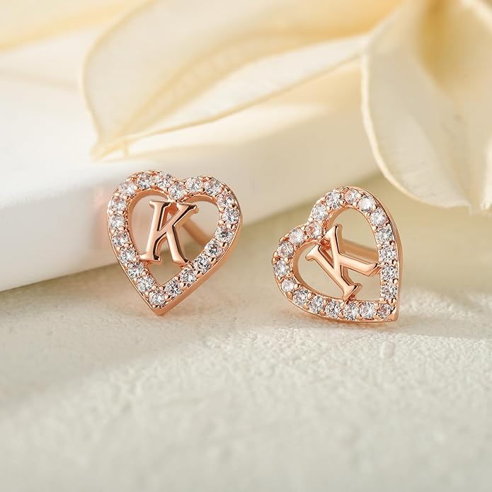 Anoup Christmas Gifts for Grandkids Girls Earrings - S925 Sterling Silver Post CZ Hypoallergenic Stud Heart Initial Earrings for Women Kids Jewelry Stocking Stuffers for Teen Girls Birthday Gifts