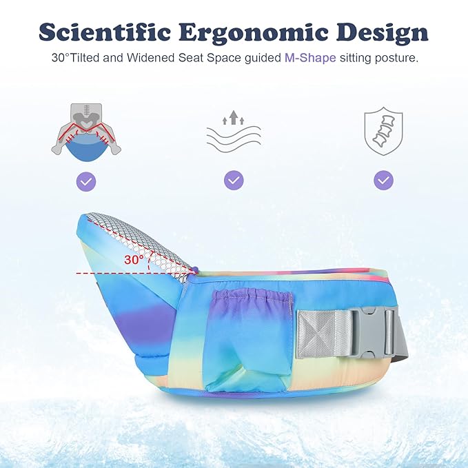 Baby Carrier with Hip Seat, Enhanced Safety, Hands-Free Support for Newborn to Toddler (0-66 lbs), Multiple Pockets, Ergonomic, Adjustable Waistband – Rainbow