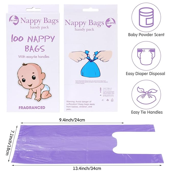Honoson 1200 Count Baby Disposable Diaper Bags Scented Diaper Sacks with Tie Handle Disposal Baby Poop Trash Bags Waste Sacks Refill (Purple)