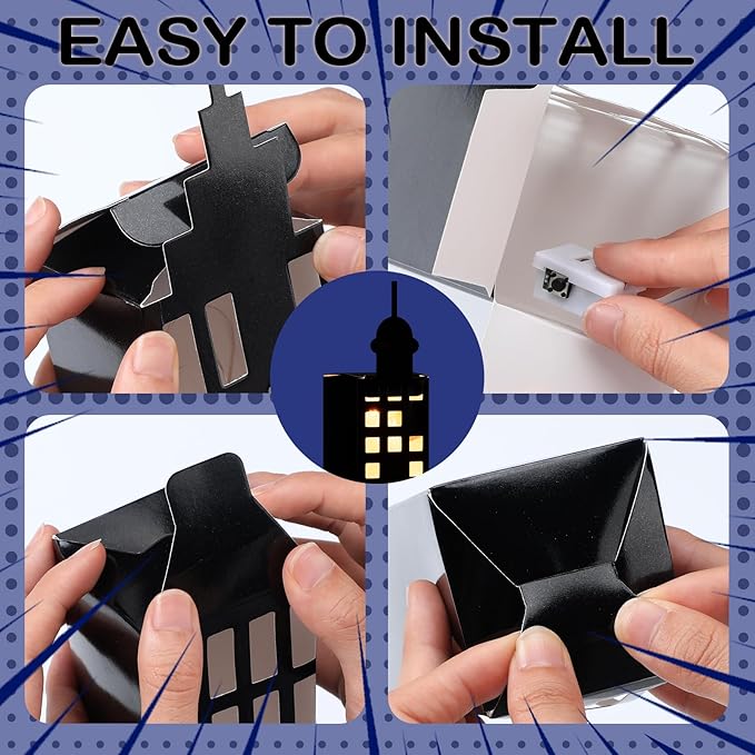 15 Pcs Hero Party Favor Boxes Skyscraper 3D City Box Skyline Buildings Heroes Candy Goodies Boxes Hero Theme Centerpiece Decorations Birthday Party Supplies(Warm)