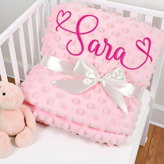Personalized Baby Blankets for Girls and Boys, Custom Baby Blanket with Name, Embroidered Soft Minky Fleece Customized Nursery Blanket, Newborn Shower Christening Birthday Gift, 27 * 35 Inch