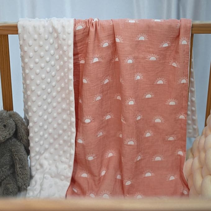 Soarwg Kids Baby Blanket Unisex Newborn, Super Soft Nursery Minky Blankets with Muslin Cotton for Boys Girls, Toddler Baby Nursery Bed Blanket Shower Gifts, 30 x 40 Inch
