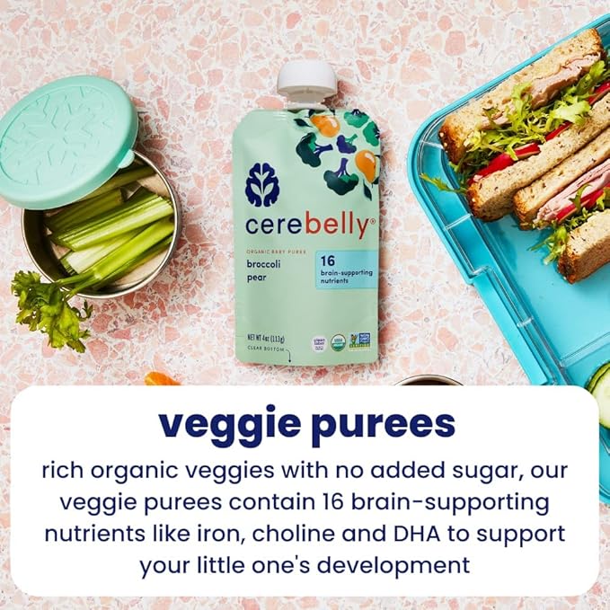 Cerebelly Organic Baby Food Pouches – Organic Broccoli Pear Pouch Protein, Healthy Fats, Non-Gmo Baby Food Meals 4 Ounce Bpa-Free Toddler Purees, 1 Count