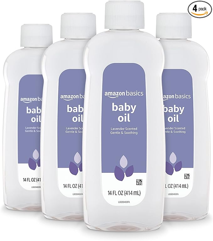 Amazon Basics Baby Oil, Lavender Scented, 14 Fl Oz (Pack of 4) (Previously Solimo)