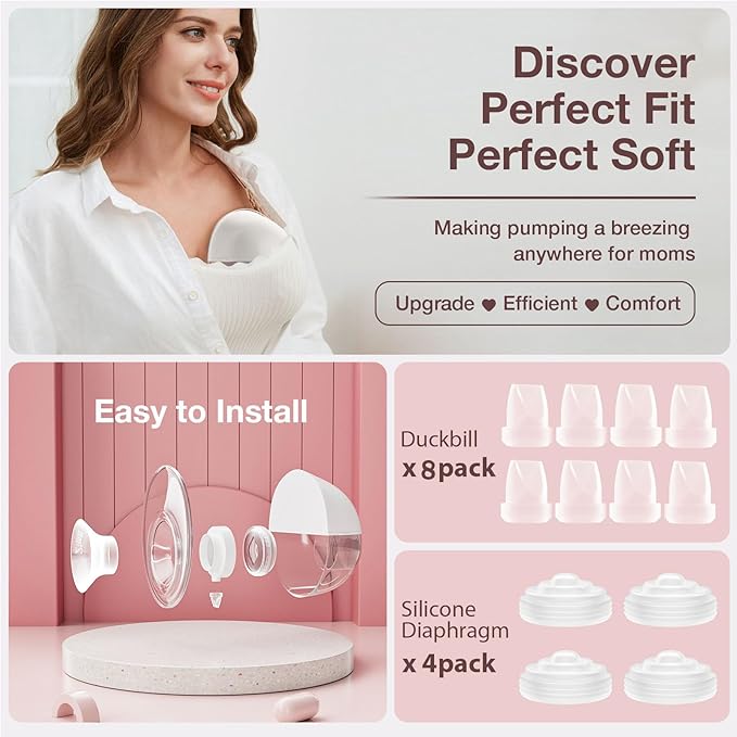 12PCS Mom cozy Breast Pump Replacement Parts, 8Pack Silicone Duckbill Valve & 4Pack Silicone Diaphragm Compatible with Momcozy M5 Wearable Breastpump, M5 Pump Parts Breastfeeding Essential Accessories