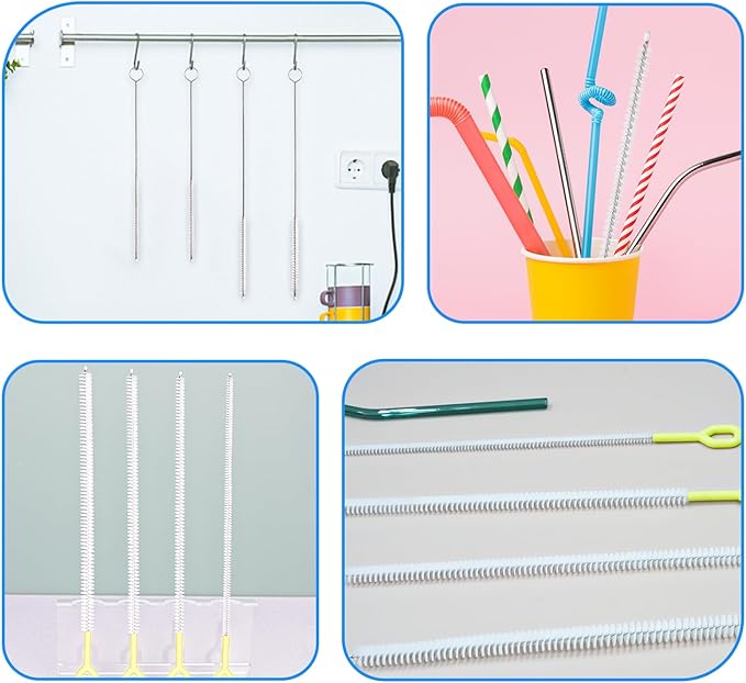 8-Piece Straw Cleaner Brush Set for Cleaning Straws - (4-Size) Extra Long Nylon Pipe Cleaners, Reusable Straw Cleaning Brush for Stanley Tumbler, Sippy Cup, Baby Bottle and Tubes (Type B)