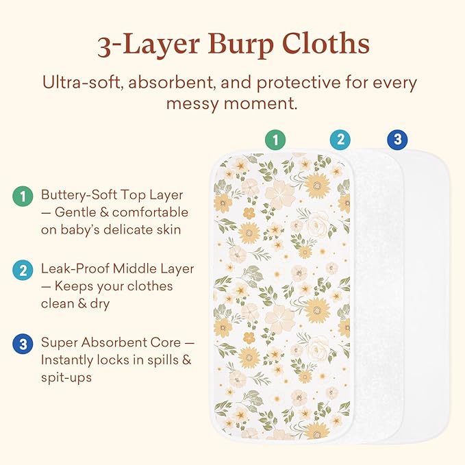 Premium 8-Pack Waterproof Baby Burp Cloths, Extra Large 13"X26" Soft Absorbent Burping Clothes for Newborns and Infants, Baby Shower Boys Girls