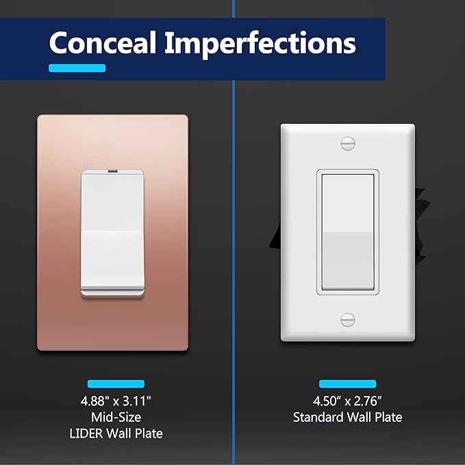 LIDER Decorator Metal Wall Plate, Temperature and Impact Resistant, 201 Stainless Steel, Screwless Cover, Modern Decoration Upgrade, Mid-Size 1-Gang 4.88" x 3.11", Polished Rose Gold, LSMWP-31M-PRG
