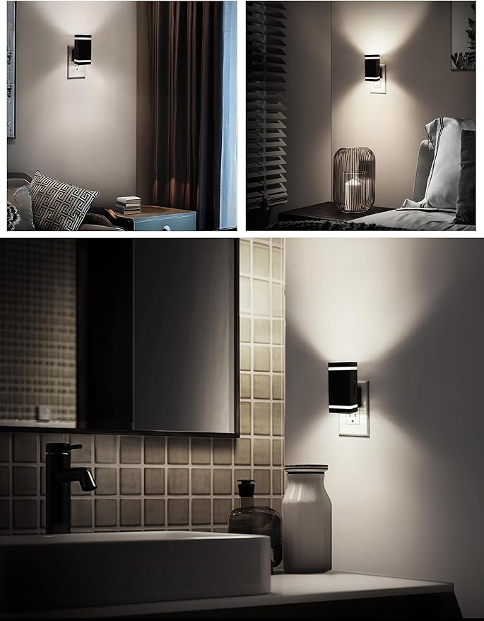 DORESshop Bright LED Night Light Plug in [2 Pack], Night Lights Plug into Wall with Dusk-to-Dawn Sensor, 0-100lm Dimmable Nightlights with Light Sensor for Adults, Hallway, Bedroom, Stairway