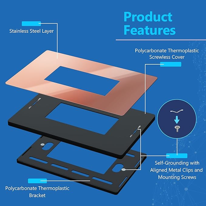 LIDER Decorator Metal Wall Plate, Temperature and Impact Resistant, 201 Stainless Steel, Screwless Cover, Modern Decoration Upgrade, Mid-Size 1-Gang 4.88" x 3.11", Polished Rose Gold, LSMWP-31M-PRG