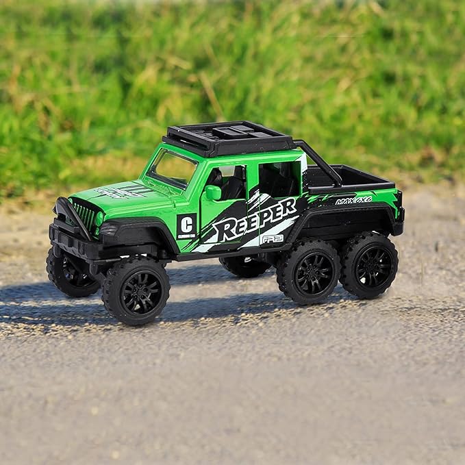 KIDAMI Diecast Toy Trucks 4 Pack Die Cast Metal Toy Cars Pull Back Cars Openable Doors Off-Road Vehicles Birthday Gift for Boys and Toddlers (Colorful)