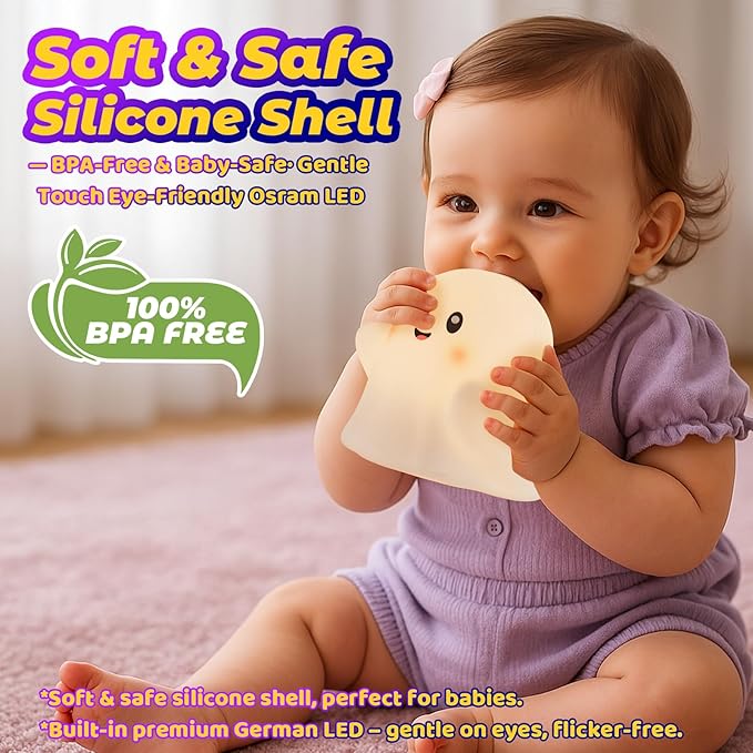 RGB Ghost Night Light – Color-Changing Tap Control Fun Toy for Kids, Soft Squishy Silicone Lamp with Sounds, Dimmable Rechargeable Bedside & Table Lamp, Funny Gift for Boys & Girls